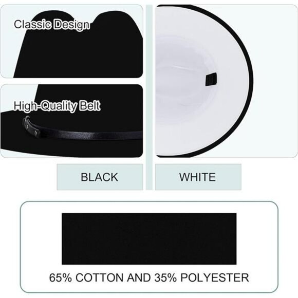 Wide Brim Fedora Hat Two Tone Felt Panama Hat for Women Men Dress Party Gift - Picture 3 of 7